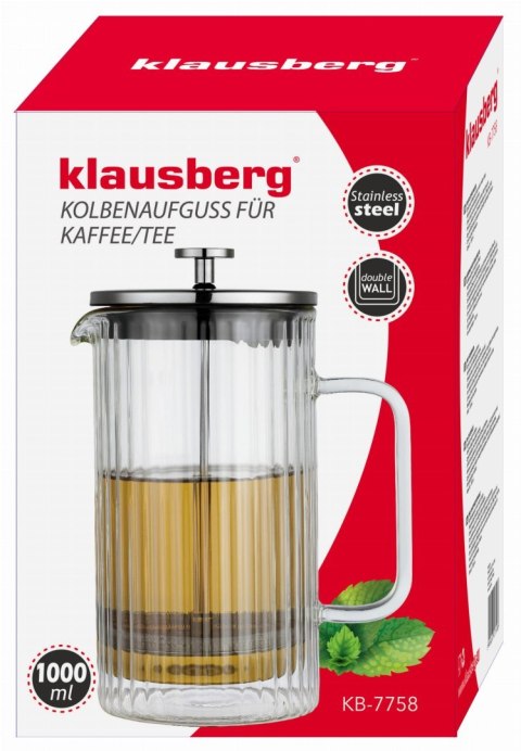 ZAPARZACZ DO KAWY HERBATY SZKLANY 1000ML FRENCH PRESS KLAUSBERG KB-7758 SREBRNY ZAPARZACZ DO KAWY HERBATY SZKLANY 1000ML FRENCH PRESS KLAUSBERG KB-7758 SREBRNY
