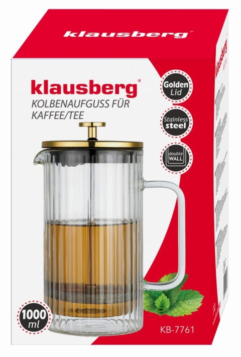 ZAPARZACZ DO KAWY HERBATY SZKLANY 1000ML FRENCH PRESS KLAUSBERG KB-7761 ZŁOTY ZAPARZACZ DO KAWY HERBATY SZKLANY 1000ML FRENCH PRESS KLAUSBERG KB-7761 ZŁOTY