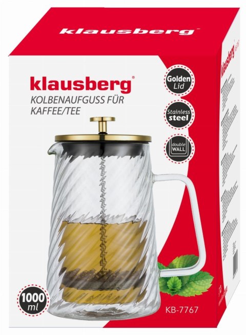 ZAPARZACZ DO KAWY HERBATY SZKLANY 1000ML FRENCH PRESS KLAUSBERG KB-7767 ZŁOTY ZAPARZACZ DO KAWY HERBATY SZKLANY 1000ML FRENCH PRESS KLAUSBERG KB-7767 ZŁOTY