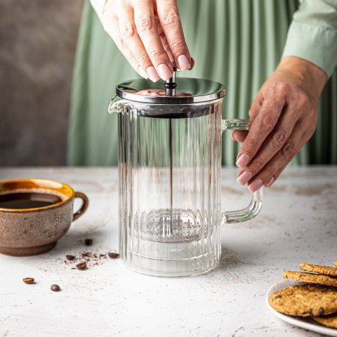 ZAPARZACZ DO KAWY HERBATY SZKLANY 350ML FRENCH PRESS KLAUSBERG KB-7756 SREBRNY ZAPARZACZ DO KAWY HERBATY SZKLANY 350ML FRENCH PRESS KLAUSBERG KB-7756 SREBRNY