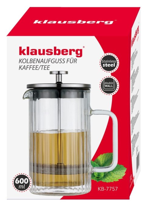 ZAPARZACZ DO KAWY HERBATY SZKLANY 600ML FRENCH PRESS KLAUSBERG KB-7757 SREBRNY ZAPARZACZ DO KAWY HERBATY SZKLANY 600ML FRENCH PRESS KLAUSBERG KB-7757 SREBRNY