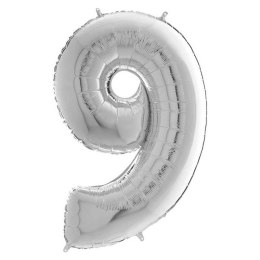 Balon Foliowy Cyfra 9, Srebrna, 66 cm Grabo Grabo