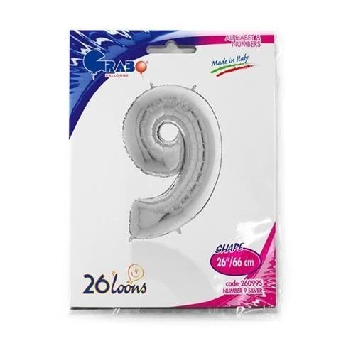 Balon Foliowy Cyfra 9, Srebrna, 66 cm Grabo Grabo Balon Foliowy Cyfra 9, Srebrna, 66 cm Grabo Grabo