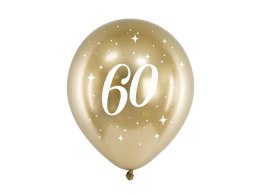 Balony Glossy 60 urodziny, Złoty chrom, 30cm, 6 szt. Partydeco