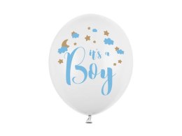 Balony lateksowe It's a Boy, Pastel Pure White, 30cm, 6 szt. Partydeco