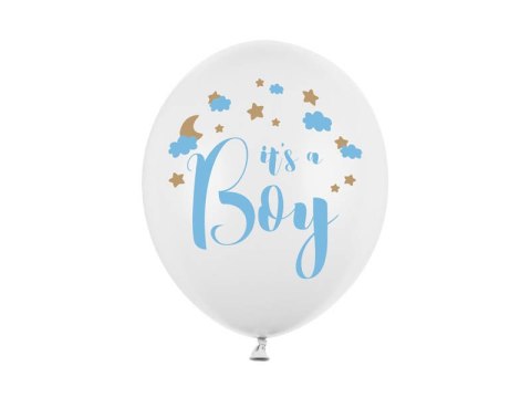 Balony lateksowe It's a Boy, Pastel Pure White, 30cm, 6 szt. Partydeco Balony lateksowe It's a Boy, Pastel Pure White, 30cm, 6 szt. Partydeco