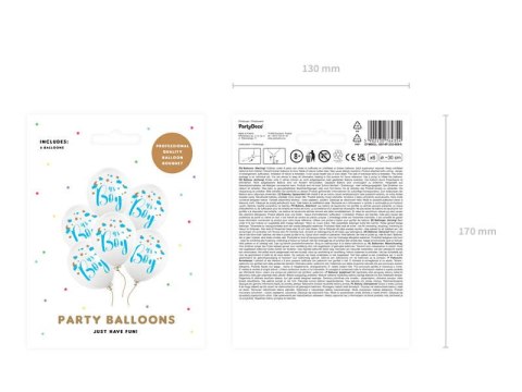 Balony lateksowe It's a Boy, Pastel Pure White, 30cm, 6 szt. Partydeco Balony lateksowe It's a Boy, Pastel Pure White, 30cm, 6 szt. Partydeco