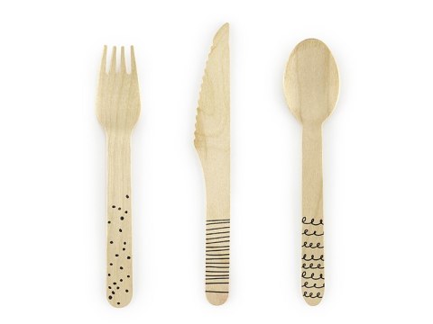 Sztućce drewniane, czarny, 16cm, 18 szt., 6 kompletów. Partydeco Sztućce drewniane, czarny, 16cm, 18 szt., 6 kompletów. Partydeco
