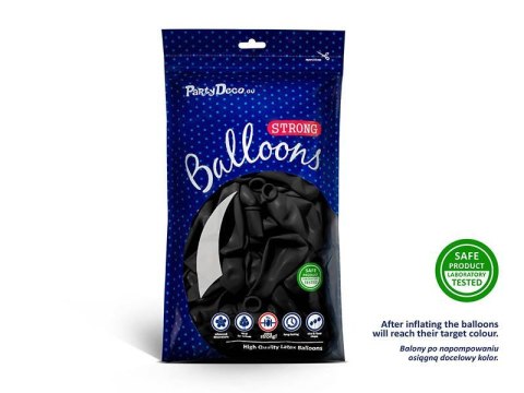 Balony lateksowe Strong, Czarne, Pastel Black, 23cm, 100 szt. Partydeco Balony lateksowe Strong, Czarne, Pastel Black, 23cm, 100 szt. Partydeco
