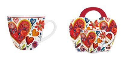 Kubek 460 ml w "koszyczku" KOLOROWE SERCA 4 Kubek 460 ml w "koszyczku" KOLOROWE SERCA 4