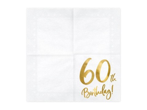 Serwetki '60th Birthday' na 60 urodziny, białe, 33x33cm (1 op. / 20 szt.) Partydeco Serwetki '60th Birthday' na 60 urodziny, białe, 33x33cm (1 op. / 20 szt.) Partydeco