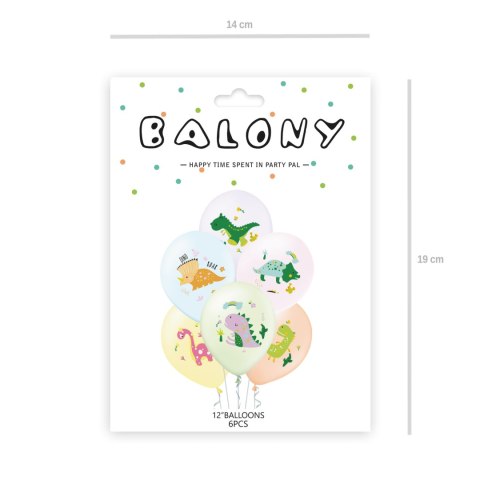Balony Dinozaury, pastelowe Dino 30cm, 6 szt. PartyPal Balony Dinozaury, pastelowe Dino 30cm, 6 szt. PartyPal