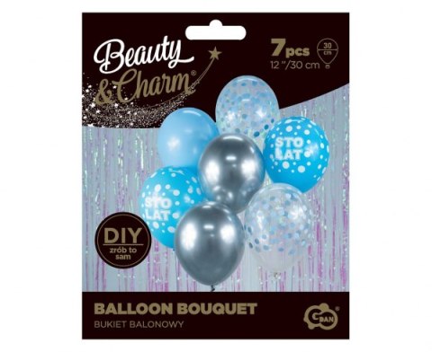 Bukiet balonowy srebrno-niebieski "Sto Lat" 7 szt. BB-SNS7 Bukiet balonowy srebrno-niebieski "Sto Lat" 7 szt. BB-SNS7