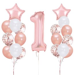 Zestaw balonów 1 Roczek rose gold, 19 el. PartyPal