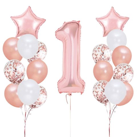 Zestaw balonów 1 Roczek rose gold, 19 el. PartyPal Zestaw balonów 1 Roczek rose gold, 19 el. PartyPal