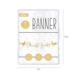 Baner na Chrzest Święty, złoty napis girlanda 150 cm VivaParty