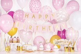 Girlanda urodzinowa Happy Birthday Różowa, złoty napis, 16cm VivaParty