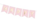 Girlanda urodzinowa Happy Birthday Różowa, złoty napis, 16cm VivaParty