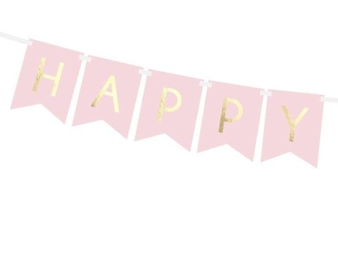 Girlanda urodzinowa Happy Birthday Różowa, złoty napis, 16cm VivaParty Girlanda urodzinowa Happy Birthday Różowa, złoty napis, 16cm VivaParty