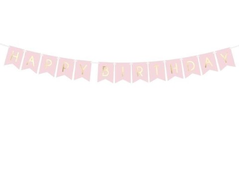 Girlanda urodzinowa Happy Birthday Różowa, złoty napis, 16cm VivaParty Girlanda urodzinowa Happy Birthday Różowa, złoty napis, 16cm VivaParty