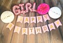 Girlanda urodzinowa Happy Birthday Różowa, złoty napis, 16cm VivaParty