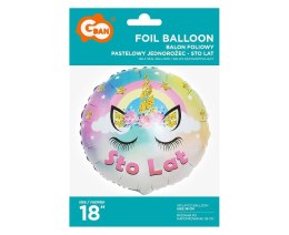 Balon Foliowy, Pastelowy Jednorożec - Sto Lat, 46cm Godan