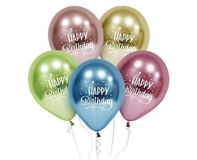 Balony lateksowe platynowe Happy Birthday 30cm, 5 sztuk Godan Balony lateksowe platynowe Happy Birthday 30cm, 5 sztuk Godan
