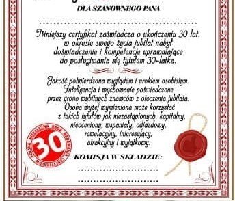 Dyplom certyfikat 30 lat Pan | D50 Dyplom certyfikat 30 lat Pan | D50