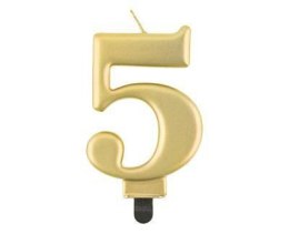 Świeczka cyferka 5, metalik złota, 8 cm Godan
