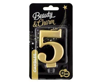 Świeczka cyferka 5, metalik złota, 8 cm Godan Świeczka cyferka 5, metalik złota, 8 cm Godan