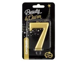 Świeczka cyferka 7, metalik złota, 8 cm Godan