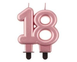 Świeczka liczba 18 urodziny, metalik różowo-złota, 8 cm Godan