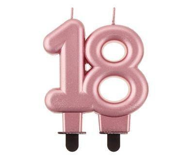 Świeczka liczba 18 urodziny, metalik różowo-złota, 8 cm Godan Świeczka liczba 18 urodziny, metalik różowo-złota, 8 cm Godan