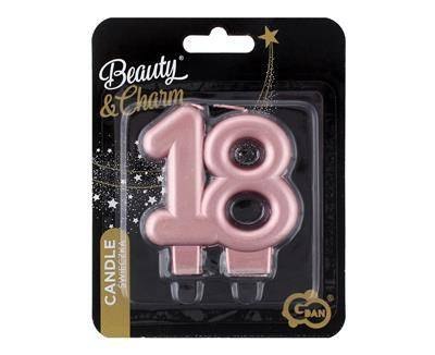 Świeczka liczba 18 urodziny, metalik różowo-złota, 8 cm Godan Świeczka liczba 18 urodziny, metalik różowo-złota, 8 cm Godan