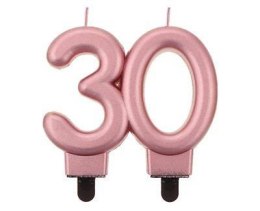 Świeczka liczba 30 urodziny, metalik różowo-złota, 8 cm Godan