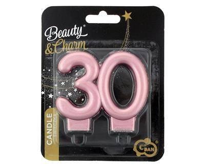 Świeczka liczba 30 urodziny, metalik różowo-złota, 8 cm Godan Świeczka liczba 30 urodziny, metalik różowo-złota, 8 cm Godan