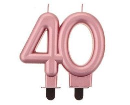Świeczka liczba 40 urodziny, metalik różowo-złota, 8 cm Godan