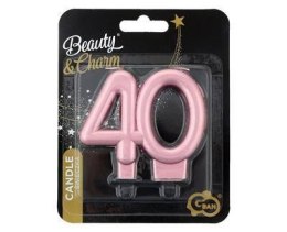 Świeczka liczba 40 urodziny, metalik różowo-złota, 8 cm Godan