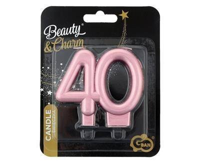 Świeczka liczba 40 urodziny, metalik różowo-złota, 8 cm Godan Świeczka liczba 40 urodziny, metalik różowo-złota, 8 cm Godan