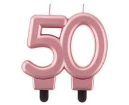 Świeczka liczba 50 urodziny, metalik różowo-złota, 8 cm Godan