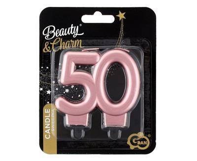 Świeczka liczba 50 urodziny, metalik różowo-złota, 8 cm Godan Świeczka liczba 50 urodziny, metalik różowo-złota, 8 cm Godan