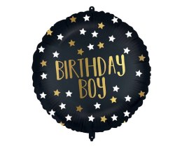 Balon foliowy Bithday Boy, czarno złoty, 46 cm Godan