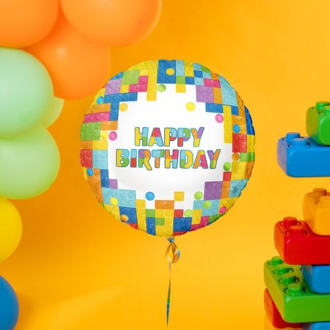 Balon foliowy Happy Birthday Klocki 45cm PartyPal Balon foliowy Happy Birthday Klocki 45cm PartyPal