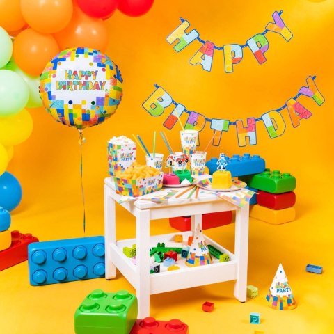 Balon foliowy Happy Birthday Klocki 45cm PartyPal Balon foliowy Happy Birthday Klocki 45cm PartyPal