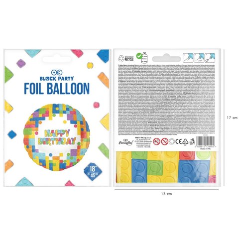 Balon foliowy Happy Birthday Klocki 45cm PartyPal Balon foliowy Happy Birthday Klocki 45cm PartyPal