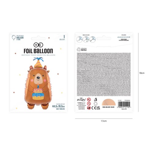 Balon foliowy Miś Urodzinowy 44,5 x 78,5 cm Flowballoons Balon foliowy Miś Urodzinowy 44,5 x 78,5 cm Flowballoons