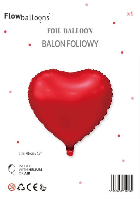 Balon Foliowy Czerwone Matowe Serce 46 cm Flowballoons Balon Foliowy Czerwone Matowe Serce 46 cm Flowballoons