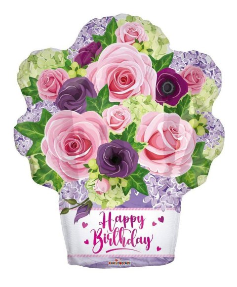 Balon foliowy, Koszyk Kwiatów, Happy Birthday, 46cm Kaleidoscope