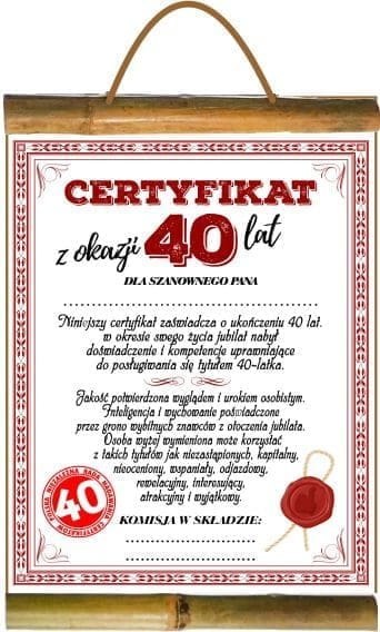 Dyplom Urodziny ''40'' dla Panów mix Dyplom Urodziny ''40'' dla Panów mix