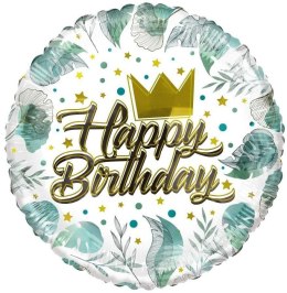 EKO Balon Foliowy okrągły, Happy Birthday liście korona 46 cm Kaleidoscope